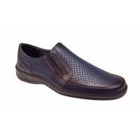 Pantofi casual barbati din piele naturala, perforati cu elastic - Bleumarin GKR23BL